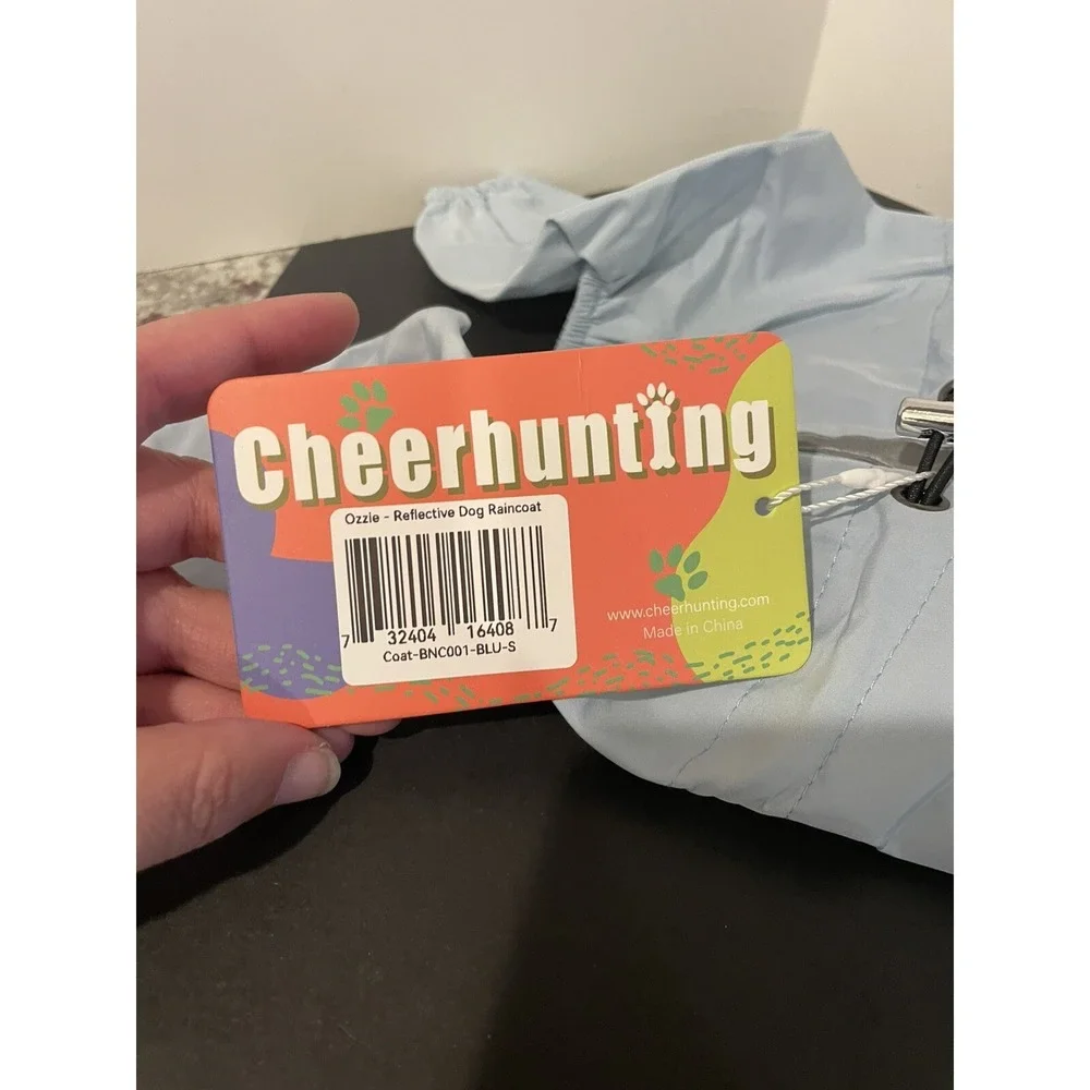 NWT Cheerhunting Reflective Dog Raincoat With Hood Size Small Light Blue
